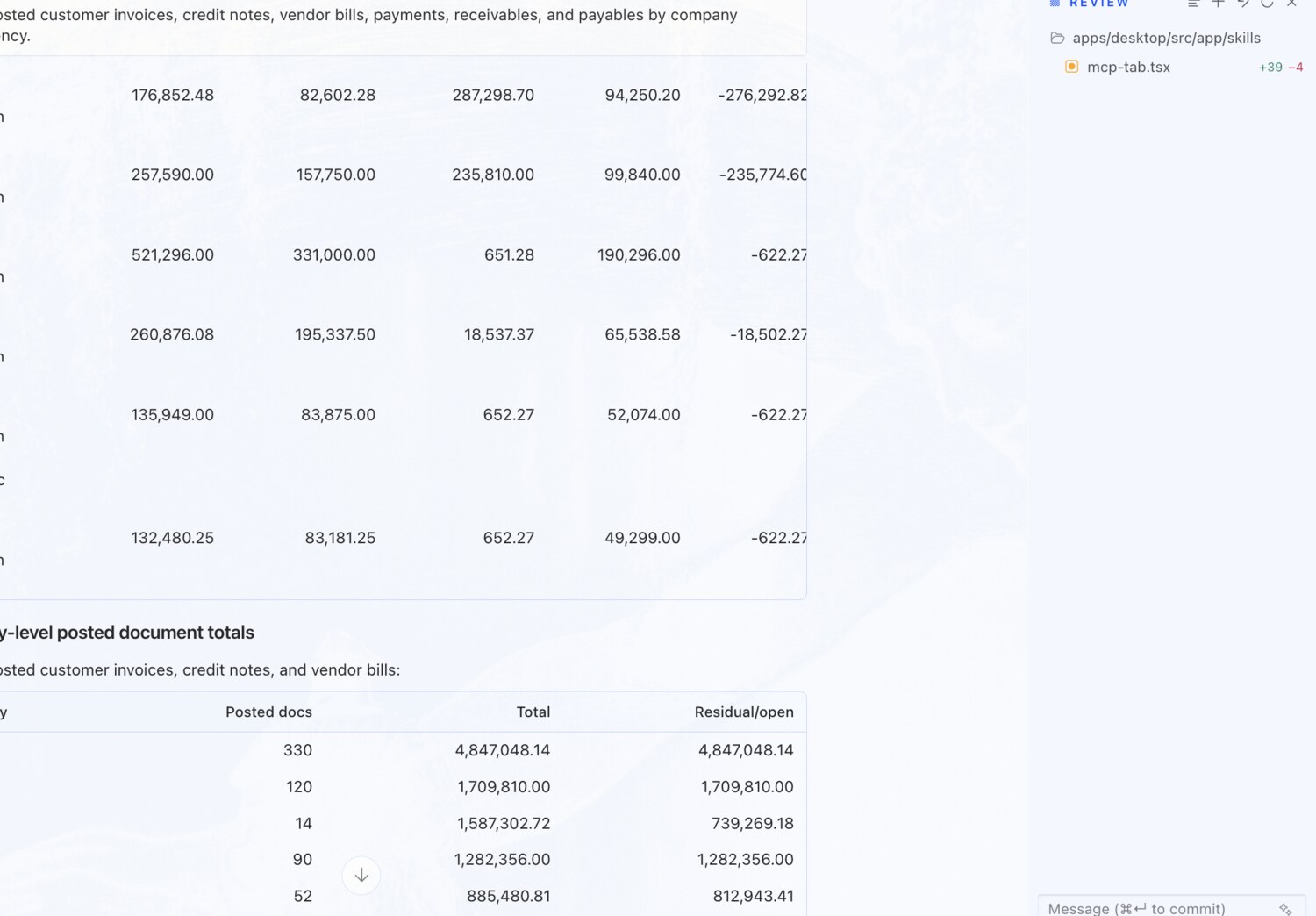 Finance report by company and currency — OdooBridge agent screenshot